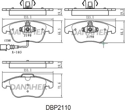 Danaher DBP2110 - Kit pastiglie freno, Freno a disco autozon.pro