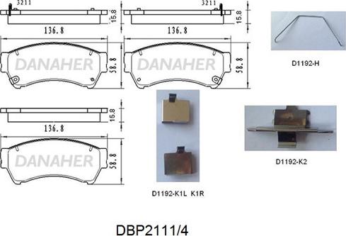 Danaher DBP2111/4 - Kit pastiglie freno, Freno a disco autozon.pro