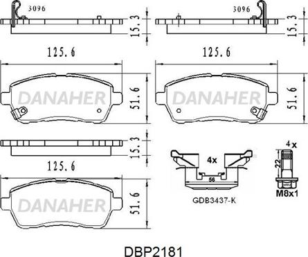 Danaher DBP2181 - Kit pastiglie freno, Freno a disco autozon.pro