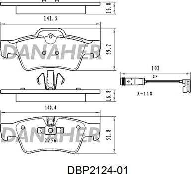 Danaher DBP2124-01 - Kit pastiglie freno, Freno a disco autozon.pro