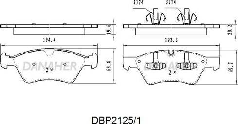 Danaher DBP2125/1 - Kit pastiglie freno, Freno a disco autozon.pro