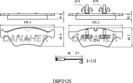 Danaher DBP2125 - Kit pastiglie freno, Freno a disco autozon.pro