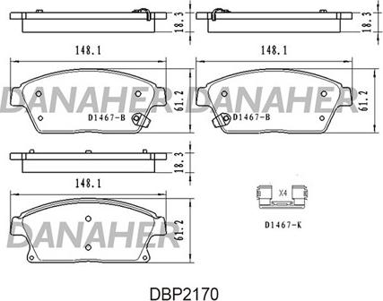 Danaher DBP2170 - Kit pastiglie freno, Freno a disco autozon.pro