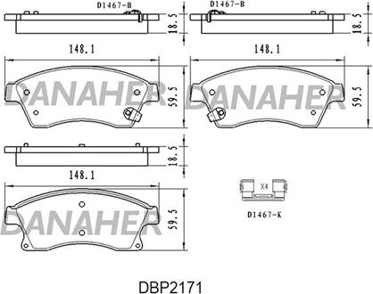 Danaher DBP2171 - Kit pastiglie freno, Freno a disco autozon.pro