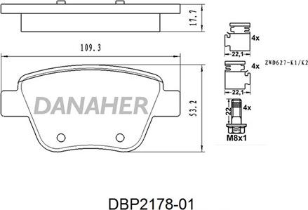 Danaher DBP2178-01 - Kit pastiglie freno, Freno a disco autozon.pro