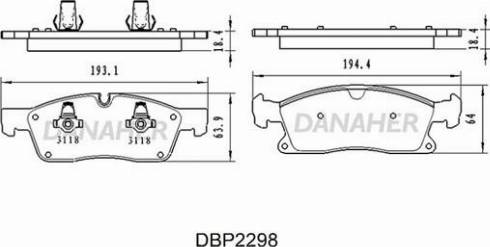 Danaher DBP2298 - Kit pastiglie freno, Freno a disco autozon.pro