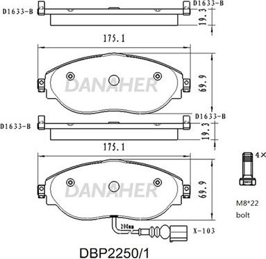 Danaher DBP2250/1 - Kit pastiglie freno, Freno a disco autozon.pro