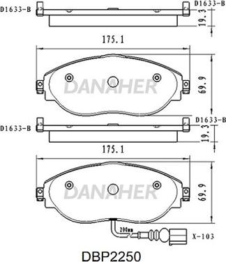 Danaher DBP2250 - Kit pastiglie freno, Freno a disco autozon.pro