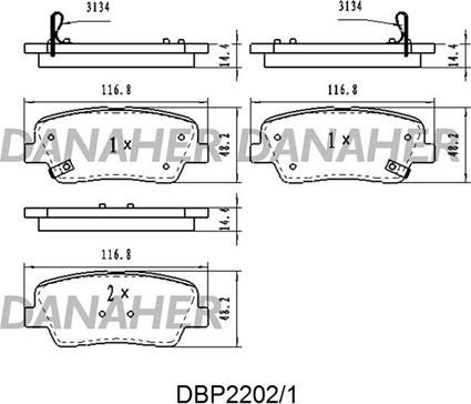 Danaher DBP2202/1 - Kit pastiglie freno, Freno a disco autozon.pro