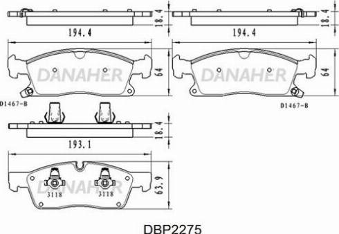 Danaher DBP2275 - Kit pastiglie freno, Freno a disco autozon.pro