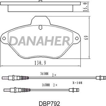 Danaher DBP792 - Kit pastiglie freno, Freno a disco autozon.pro