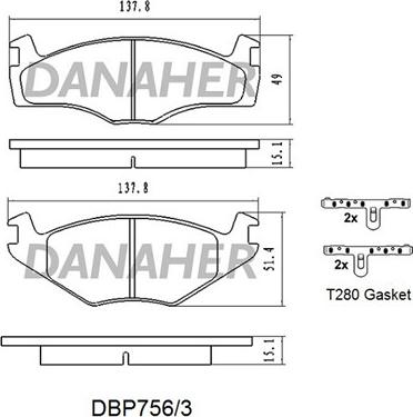 Danaher DBP756/3 - Kit pastiglie freno, Freno a disco autozon.pro