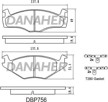 Danaher DBP756 - Kit pastiglie freno, Freno a disco autozon.pro