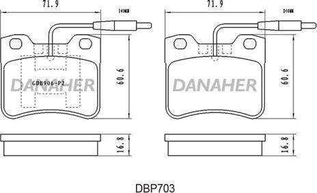 Danaher DBP703 - Kit pastiglie freno, Freno a disco autozon.pro