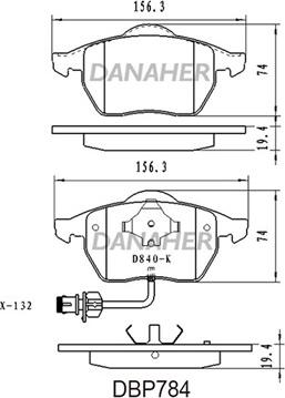 Danaher DBP784 - Kit pastiglie freno, Freno a disco autozon.pro