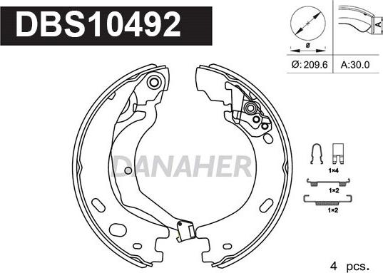 Danaher DBS10492 - Kit ganasce, Freno stazionamento autozon.pro