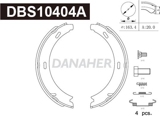 Danaher DBS10404A - Kit ganasce, Freno stazionamento autozon.pro