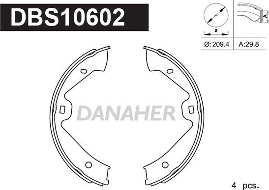 Danaher DBS10602 - Kit ganasce, Freno stazionamento autozon.pro