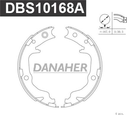 Danaher DBS10168A - Kit ganasce, Freno stazionamento autozon.pro