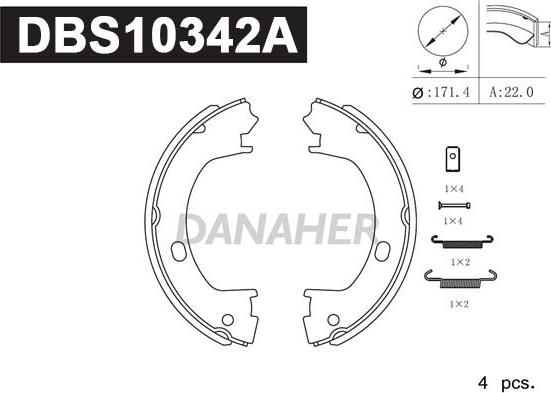 Danaher DBS10342A - Kit ganasce, Freno stazionamento autozon.pro