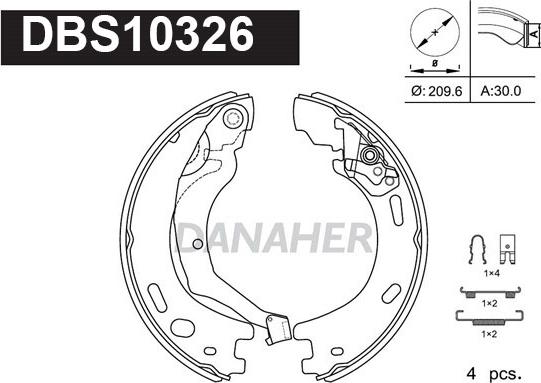 Danaher DBS10326 - Kit ganasce, Freno stazionamento autozon.pro