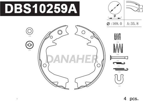 Danaher DBS10259A - Kit ganasce, Freno stazionamento autozon.pro