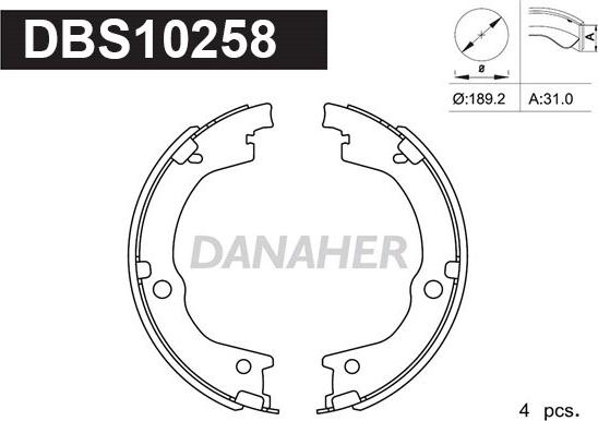 Danaher DBS10258 - Kit ganasce, Freno stazionamento autozon.pro