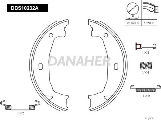 Danaher DBS10232A - Kit ganasce, Freno stazionamento autozon.pro