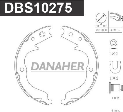 Danaher DBS10275 - Kit ganasce, Freno stazionamento autozon.pro