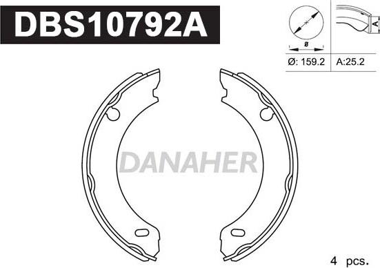 Danaher DBS10792A - Kit ganasce, Freno stazionamento autozon.pro