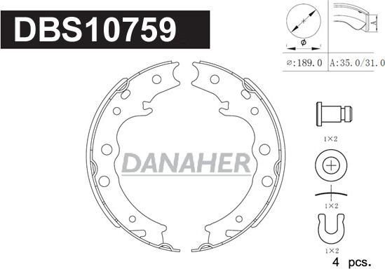 Danaher DBS10759 - Kit ganasce, Freno stazionamento autozon.pro