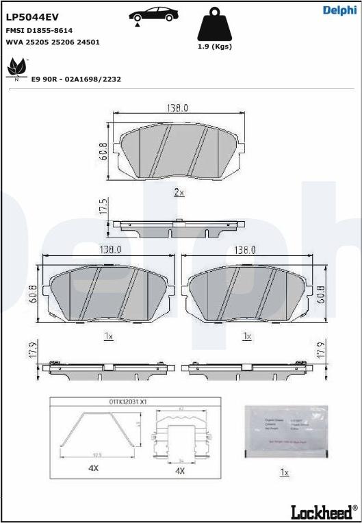 Delphi LP5044EV - Kit pastiglie freno, Freno a disco autozon.pro