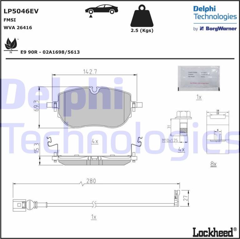 Delphi LP5046EV - Kit pastiglie freno, Freno a disco autozon.pro