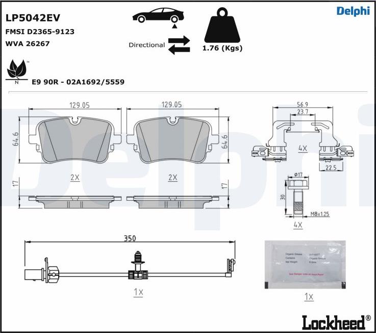 Delphi LP5042EV - Kit pastiglie freno, Freno a disco autozon.pro