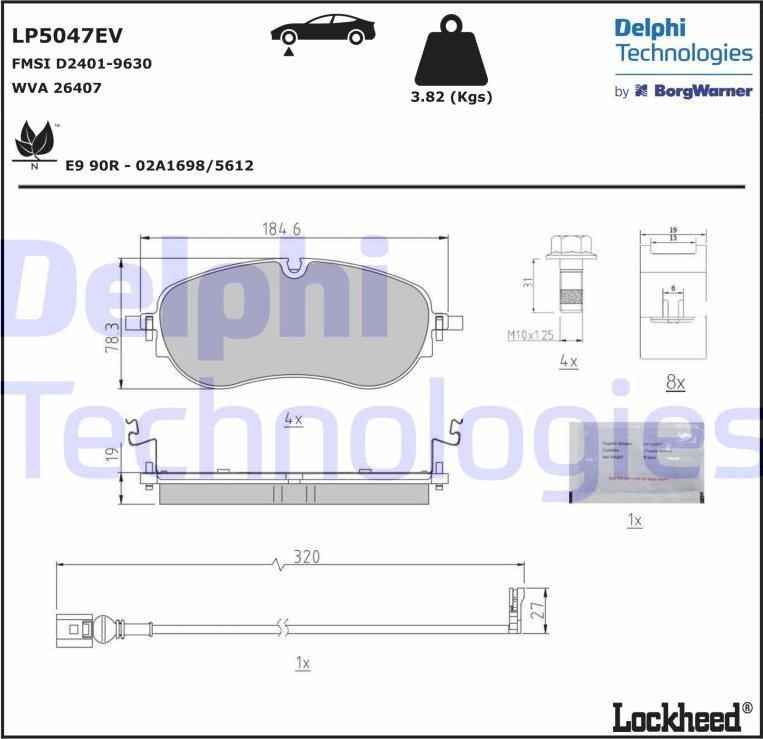 Delphi LP5047EV - Kit pastiglie freno, Freno a disco autozon.pro