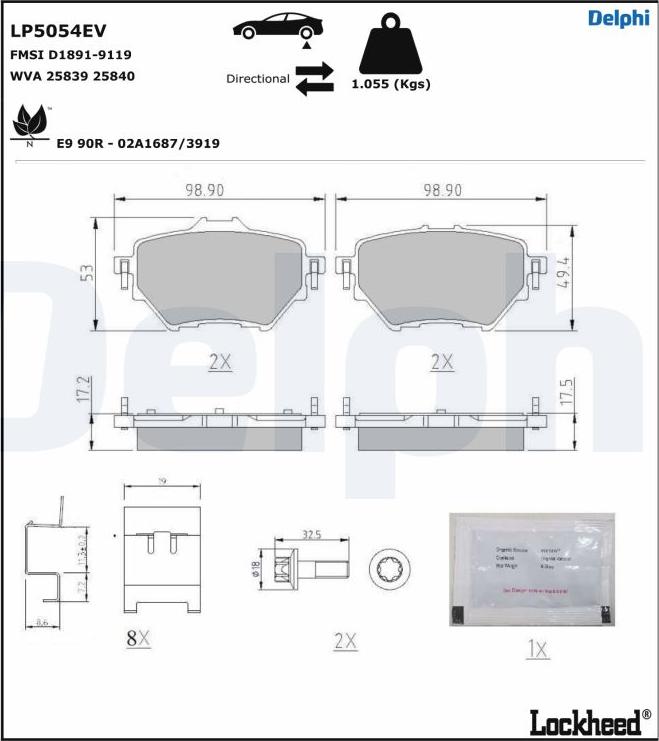 Delphi LP5054EV - Kit pastiglie freno, Freno a disco autozon.pro