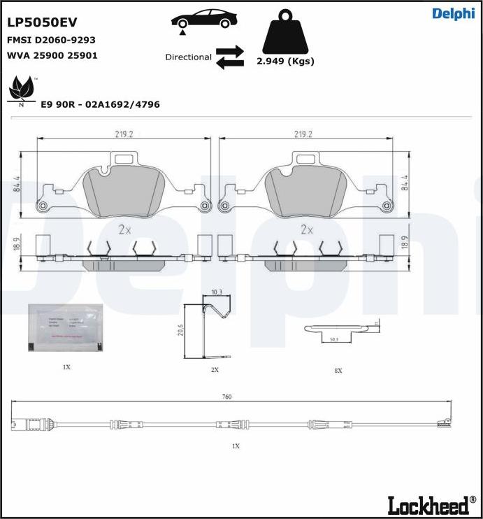 Delphi LP5050EV - Kit pastiglie freno, Freno a disco autozon.pro