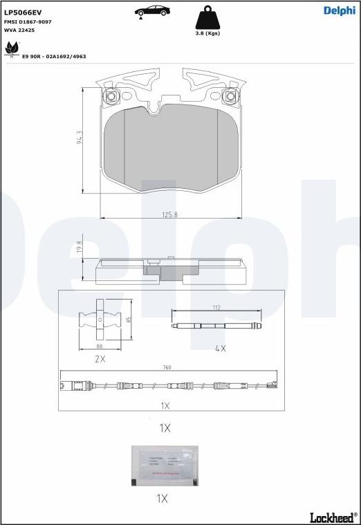 Delphi LP5066EV - Kit pastiglie freno, Freno a disco autozon.pro