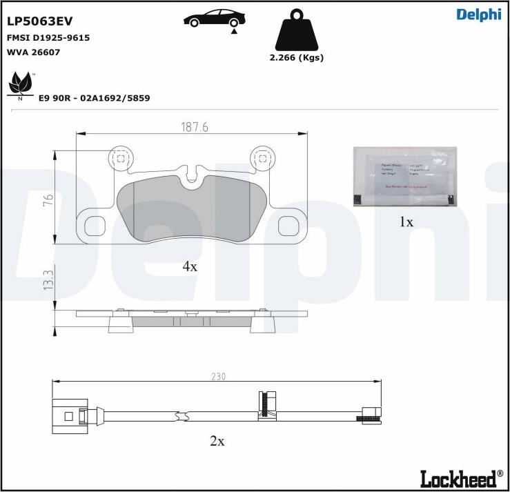 Delphi LP5063EV - Kit pastiglie freno, Freno a disco autozon.pro