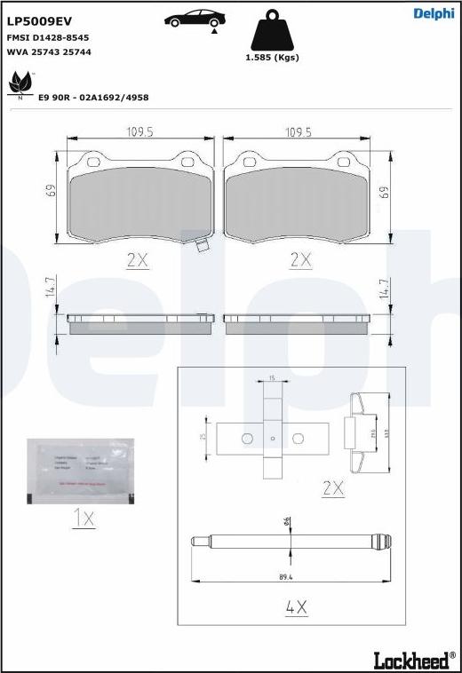 Delphi LP5009EV - Kit pastiglie freno, Freno a disco autozon.pro