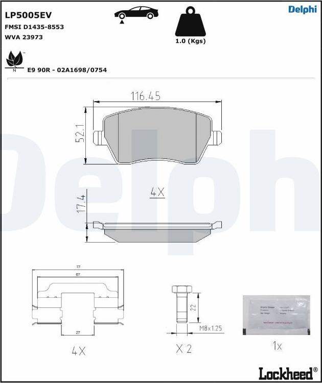 Delphi LP5005EV - Kit pastiglie freno, Freno a disco autozon.pro