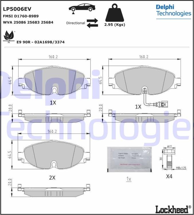 Delphi LP5006EV - Kit pastiglie freno, Freno a disco autozon.pro