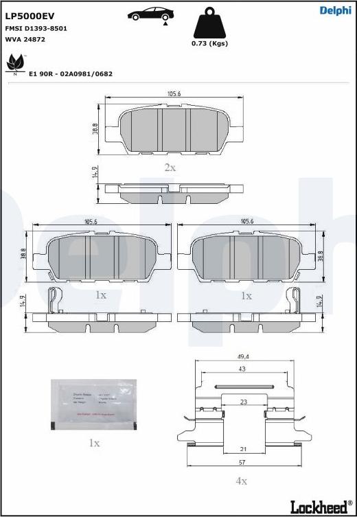 Delphi LP5000EV - Kit pastiglie freno, Freno a disco autozon.pro