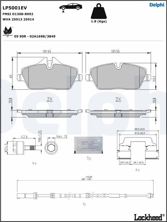 Delphi LP5001EV - Kit pastiglie freno, Freno a disco autozon.pro