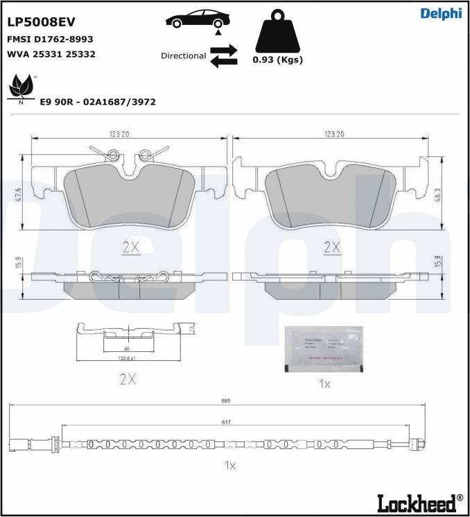 Delphi LP5008EV - Kit pastiglie freno, Freno a disco autozon.pro