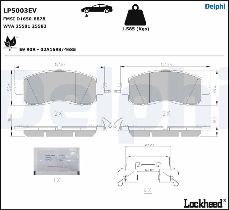 Delphi LP5003EV - Kit pastiglie freno, Freno a disco autozon.pro