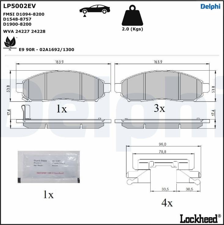 Delphi LP5002EV - Kit pastiglie freno, Freno a disco autozon.pro