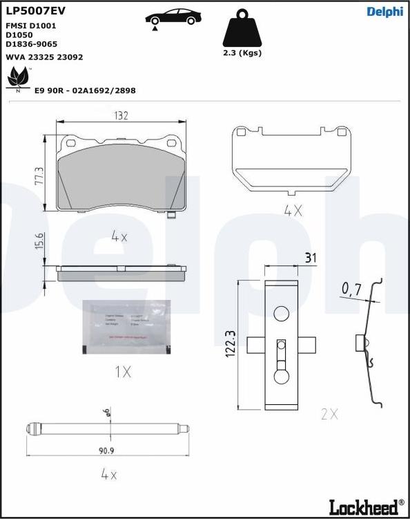 Delphi LP5007EV - Kit pastiglie freno, Freno a disco autozon.pro