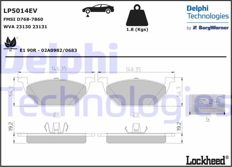 Delphi LP5014EV - Kit pastiglie freno, Freno a disco autozon.pro