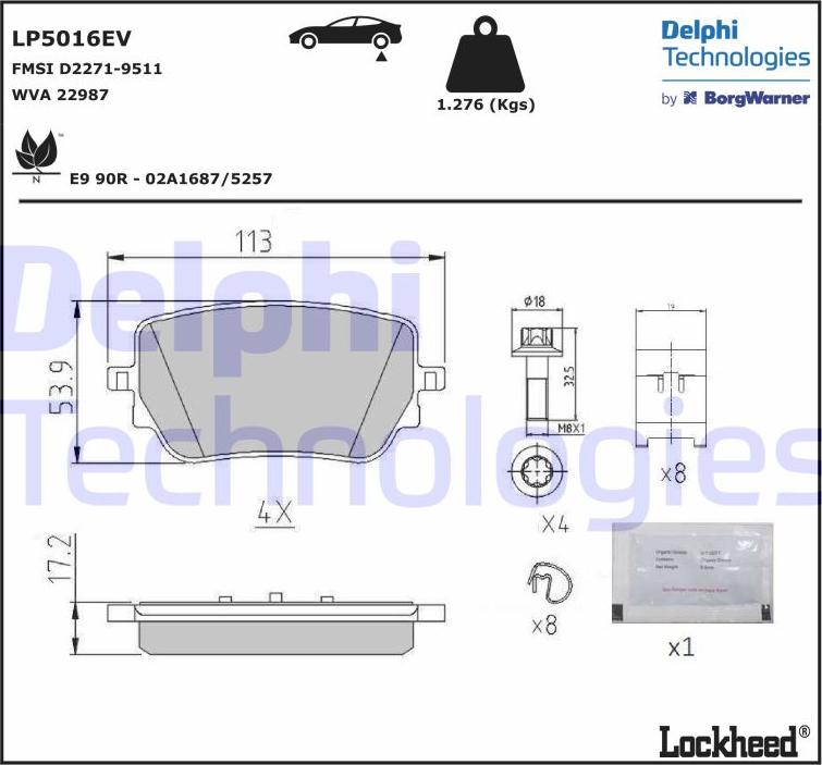 Delphi LP5016EV - Kit pastiglie freno, Freno a disco autozon.pro